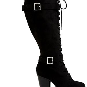 Torrid BLACK FAUX SUEDE LACE-UP KNEE-HIGH BOOT (WW)